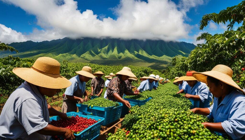 Arbeit auf einer Kaffeeplantage in Hawaii